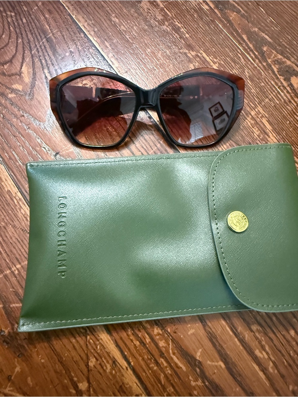 Longchamp Black Havana Honey Oversized Gradient Sunglasses